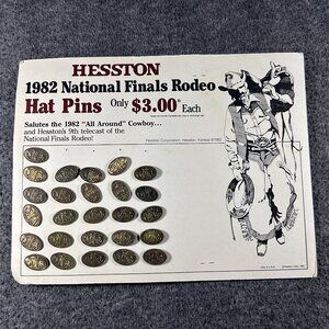Vintage Store Display Hesston National Finals Rodeo 1982 Tie Tack Lapel Hat Pins